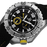 Joshua & Sons JS53YL Day Date Perforated Silicone Strap Yellow Accent Mens Watch