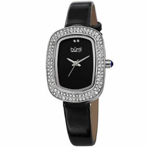 Burgi BUR111SSB Swiss Quartz Swarovski Crystals Black Strap Womens Watch