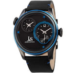 Joshua & Sons JX118BKBU Dual Time Black Leather Strap Black Dial Mens Watch