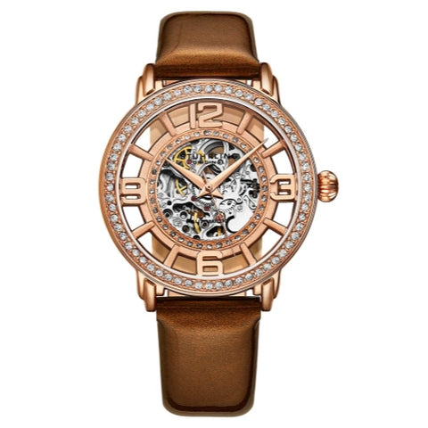 Stuhrling 3941 5 Winchester Automatic Skeleton Crystal Accented Womens Watch