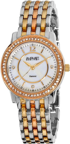 August Steiner AS8027TRI Swiss Quartz Diamond Markers Tritone Womens Watch