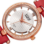 Burgi BUR104RD Diamond Markers Crystal Bezel Red Satin Strap Rose Womens Watch