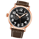 Stuhrling 4004 2 Aviator Quartz Brown Leather Strap Black Dial Mens Watch