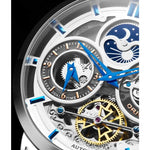 Stuhrling 371A 01 Luciano Automatic Skeleton Dual Time AM/PM Leather Mens Watch
