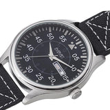 August Steiner AS8074SS Day Date Quartz Grey Leather Strap Mens Watch