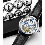 Stuhrling 3921 2  Legacy Automatic Skeleton Dual Time Black Leather Mens Watch