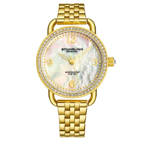 Stuhrling 3955 4 Crystal Accented Mother of Pearl Bracelet Womens Watch