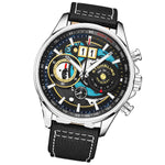 Stuhrling 4010 3 Ace Aviator Quartz Chronograph Date Black Leather Mens Watch