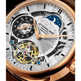 Stuhrling 943A 03 Dual Time AM PM Automatic Skeleton Brown Leather Mens Watch