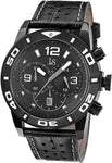 Joshua & Sons JS60BK Chronograph Date GMT Leather Strap Black Mens Watch