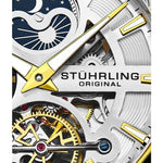 Stuhrling 3918 3 Legacy Automatic Skeleton Dual Time AM/PM Leather Mens Watch