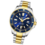 Stuhrling 3950A 5 Aquadiver Date Stainless Steel Blue Dial Two Tone Mens Watch