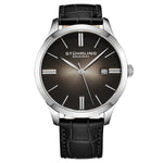 Stuhrling Original 4014 1 Cuvette II Quartz Date Black Leather Strap Mens Watch