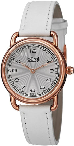 Burgi BUR121WTR Seconds Track White Dial White Strap Rosetone Womens Watch