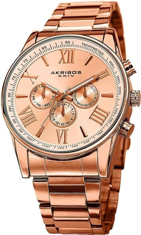 Akribos XXIV AK736RG Swiss Quartz Tachymeter Day Date GMT Rosetone Mens Watch