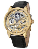 Stuhrling 371 02 Automatic Skeleton Dual Time AM/PM Indicator Leather Mens Watch