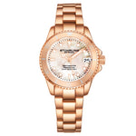 Stuhrling 3950L 5 Mother of Pearl Date Rose Tone Stainless Steel Womens Watch