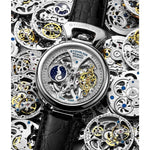 Stuhrling 3920 1  Legacy Automatic Skeleton Dual Time Black Leather Mens Watch