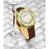 Stuhrling 995 04 Lily Mother of Pearl Crystal Accented Flower Brown Womens Watch