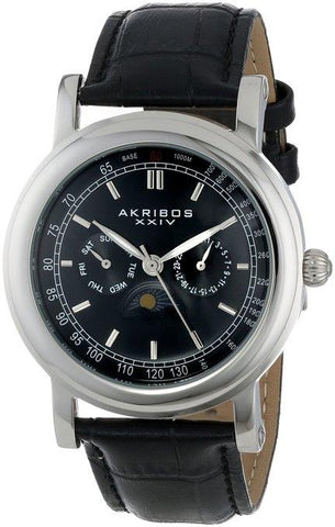 Akribos XXIV AK632SSB Quartz Multifunction Dial Genuine Leather Strap Mens Watch