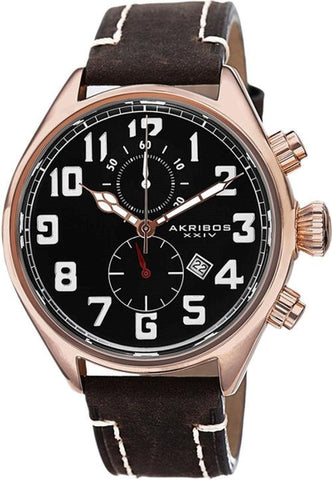 Akribos XXIV AK706RG Chronograph Date Rosetone Brown Leather Strap Mens Watch