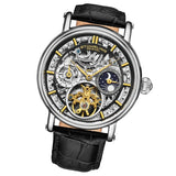 Stuhrling 4000 2 Legacy Automatic Dual Time Skeleton AM/PM Leather Mens Watch