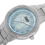 Burgi BUR093BU Swiss Quartz Diamond Markers Blue Dial Silvertone Womens Watch