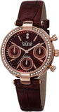 Burgi BUR129RD Swiss Quartz GMT Day Date Diamonds Rosetone Brown Womens Watch