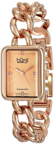 Burgi BUR100RG Swiss Quartz Diamond Markers Link Bracelet Rosetone Womens Watch