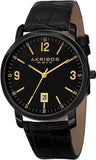Akribos XXIV AK780BK Swiss Quartz Date Goldtone Accented Black Mens Watch