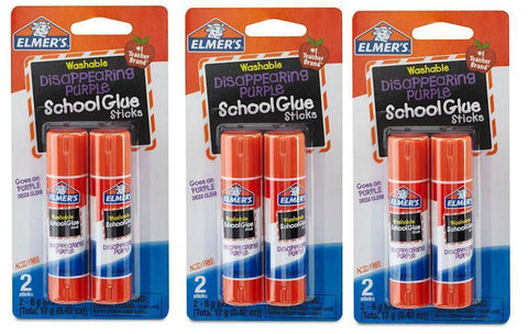 3 Pack Elmer's Glue Stick Washable Disappearing Purple .21oz EACH 6 Total