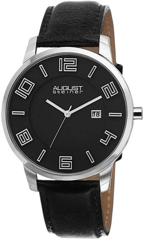 August Steiner AS8108BKS Swiss Quartz Date Stainless Steel Leather Strap Mens Watch