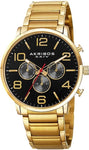 Akribos XXIV AK803YGBK Swiss Quartz Multifunction Dual Time Goldtone Mens Watch