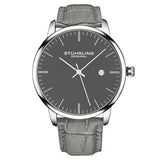 Stuhrling 3997 4 Quartz Date Gray Embossed Leather Strap Mens Watch