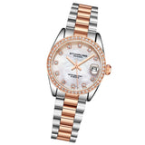 Stuhrling Original 3936 5 Quartz Date Crystal Accented Link Bracelet Womens Watch