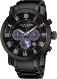 Akribos XXIV AK622BK Chronograph Date GMT Roman Numerals Black Mens Watch