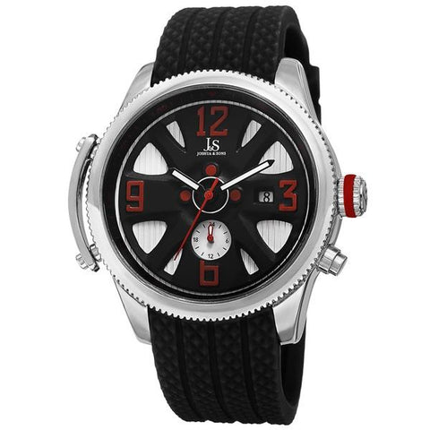 Joshua & Sons JX101SSB Date GMT Red Accented Black Silvertone Mens Watch