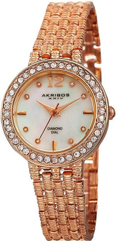 Akribos XXIV AK757RG Swiss Quartz Diamond Markers MOP Dial Rosetone Womens Watch