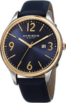 Akribos XXIV AK869BU Date Arabic Numerals Leather Strap Goldtone Blue Mens Watch
