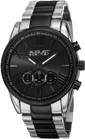 August Steiner AS8163TTB Chronograph GMT Black Silvertone Mens Watch