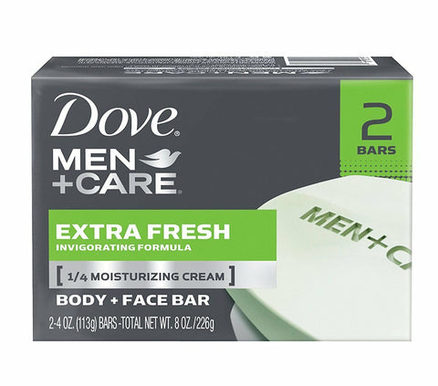 Dove Men + Care Extra Fresh Body Plus Face Bar 2 Bars 4oz Each