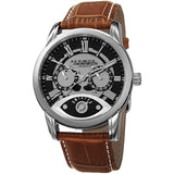 Akribos XXIV AK725BR GMT Day Date Leather Strap Silver-tone Brown Men's Watch