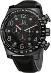 Joshua & Sons JS14BK Chronograph Tachymeter GMT Date Black Leather Mens Watch