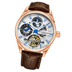 Stuhrling 3918 4 Legacy Automatic Skeleton Dual Time AM/PM Leather Mens Watch
