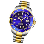 Stuhrling 4048 5 Automatic Depthmaster Diver Date Two Tone Blue Dial Mens Watch