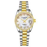 Stuhrling Original 3936 6 Quartz Date Crystal Accented Link Bracelet Womens Watch