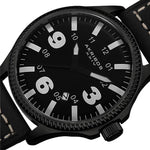Akribos XXIV AK833WT 44MM Quartz Date Black Leather Strap Mens Watch