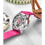 Stuhrling 3982 3 Winchester Automatic Skeleton Pink Leather Womens Watch