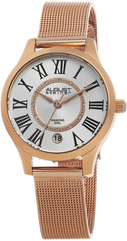 August Steiner AS8094RG Date Diamond Marker Minute Track Rosetone Womens Watch