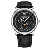 Stuhrling Original 898 02 Celestia Moon Phase Day Date Black Leather Strap Watch